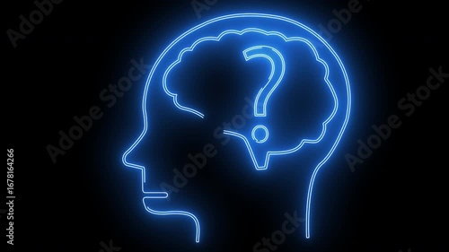Wallpaper Mural human brain head icon and question mark icon with neon effect Torontodigital.ca