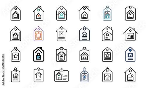 Real Estate and Property Business Icons Set – House Buy Sell, Rent Agreement, Mortgage Loan, Property Contract, Real Estate Agent, Home Insurance, Online Listing, Housing Price, House Key, Architectur