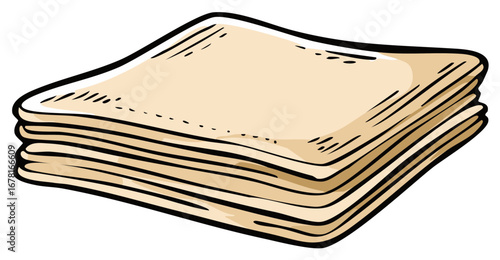 Stack of cream-colored paper sheets, hand-drawn style illustration, with artistic design