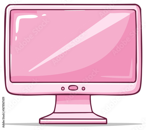 Retro pink computer monitor with a classic design and screen reflections
