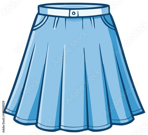 Cute light blue pleated denim skirt cartoon vector illustration