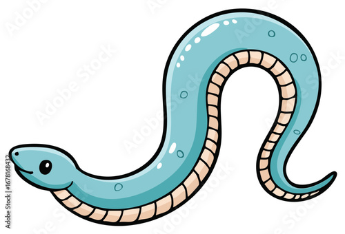 Cute cartoon blue snake with light belly and playful expression