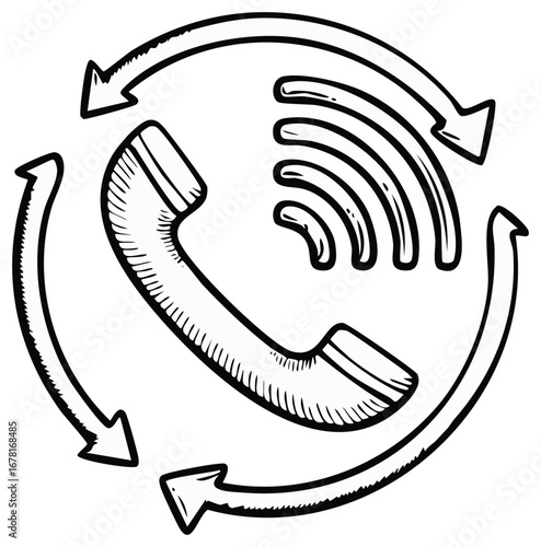 Phone Handset with Signal and Circular Arrow Concept - Communication, Call Icon Symbol