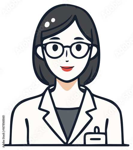 Smiling Woman Wearing Glasses and Lab Coat Illustration