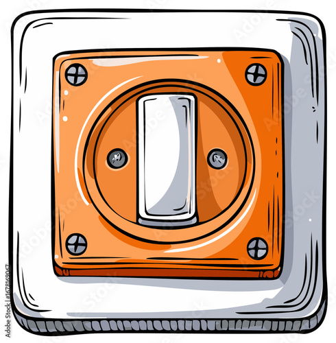 Light Switch Illustration, Electrical Control, Interior Fixture, Power Source, Toggle, Cartoon Style
