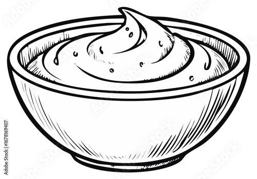 Creamy dip swirls in a rustic bowl sketch