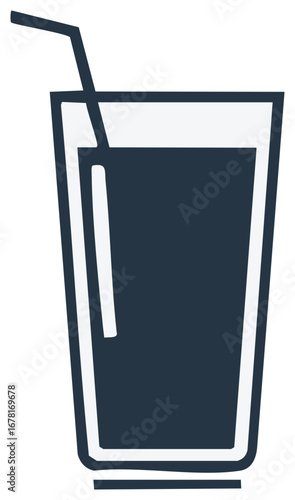 Tall glass with dark liquid and straw icon