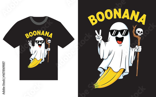 Funny Halloween T-Shirt Design Boonana Ghost with Banana Costume Spooky