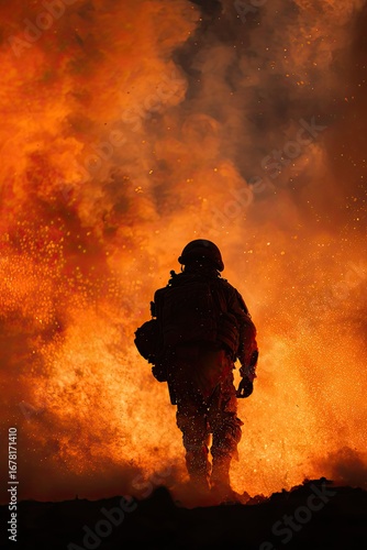 Wallpaper Mural silhouette of soldier against burning battlefield dramatic concept Torontodigital.ca