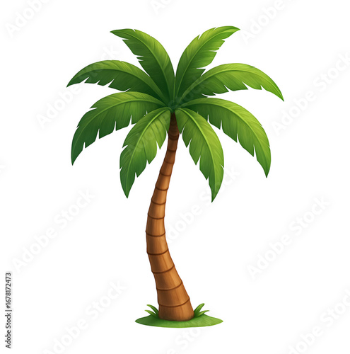 A single palm tree illustration against a black background showing lush green leaves and a brown trunk