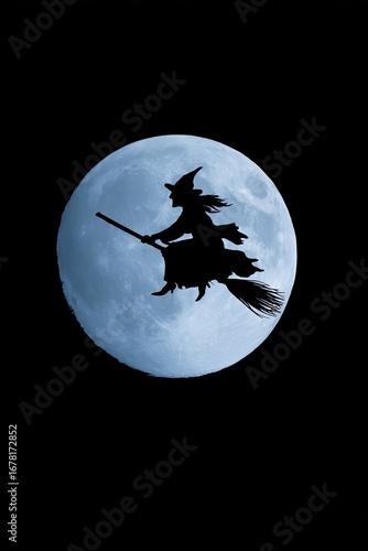 Wallpaper Mural silhouette witch flying on broom full moon fantasy Torontodigital.ca