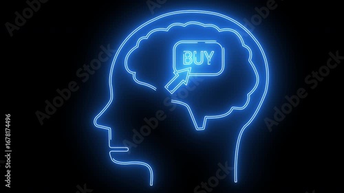 Wallpaper Mural human brain head icon and buy button icon with neon effect Torontodigital.ca