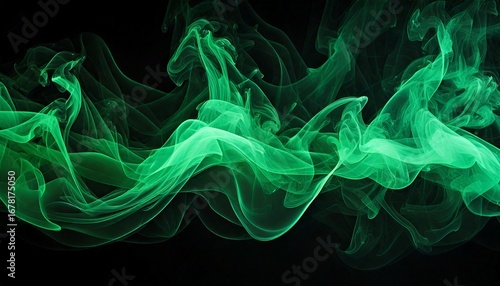 Abstract dark background, green smoke in the dark
