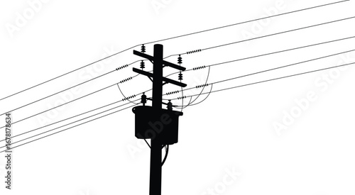 Utility pole, electrical lines, power distribution, transformer, insulators, crossarms, electricity, infrastructure, energy, grid, voltage, transmission, supply, network, rural, urban, service,