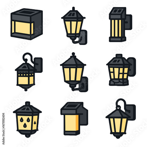 Rustic vector panel glass icon cube solar waterproof lantern light