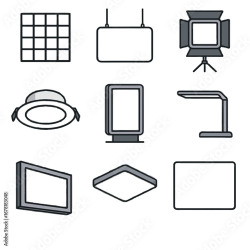 Square advertising vector desk office hanging backlight icon recessed panel led modern