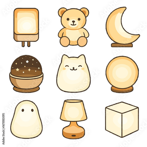 Night sky lamp collection minimalist icon cube light vector led moon