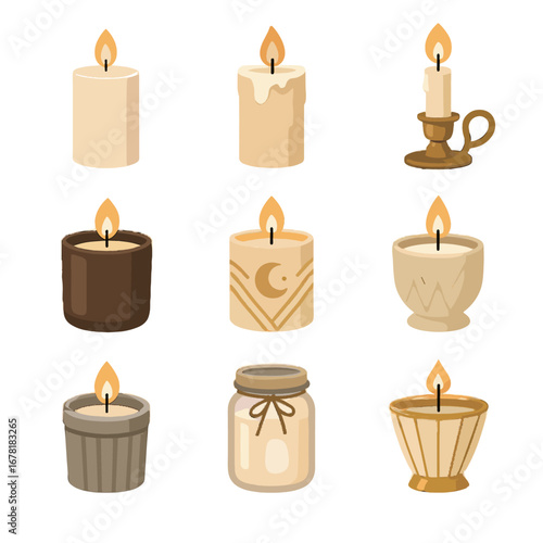 Deco scandinavian vector candle art glow luxury industrial rustic icon minimalist varieties