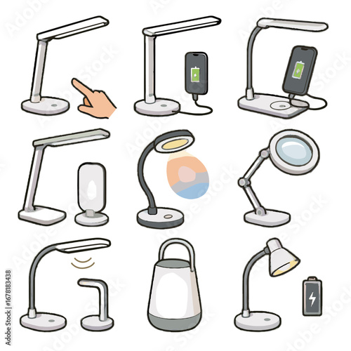 Lamp desk portable lamps rechargeable led modern dimmable icon wireless charging vector