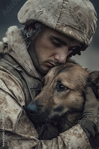 Wallpaper Mural soldier holding dog military working animal emotional scene Torontodigital.ca