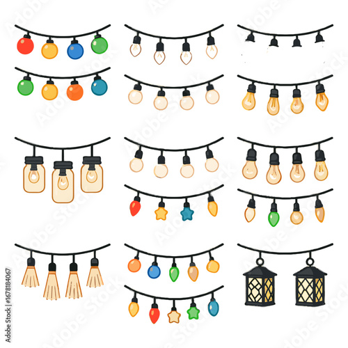 Light small lights mixed shape tassel icon bulb vector jar festival