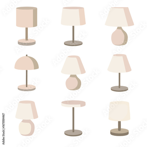Thin minimalist round icon rod neutral lamp flat vector lamps table disc