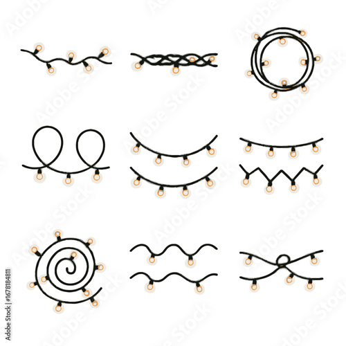 Spiral twisted wire scalloped modern vector lights wavy braided icon fairy