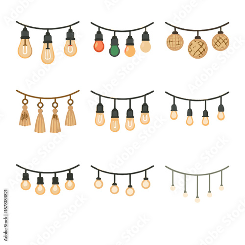 Vector bohemian modern rustic lights bulb icon industrial minimalist fairy