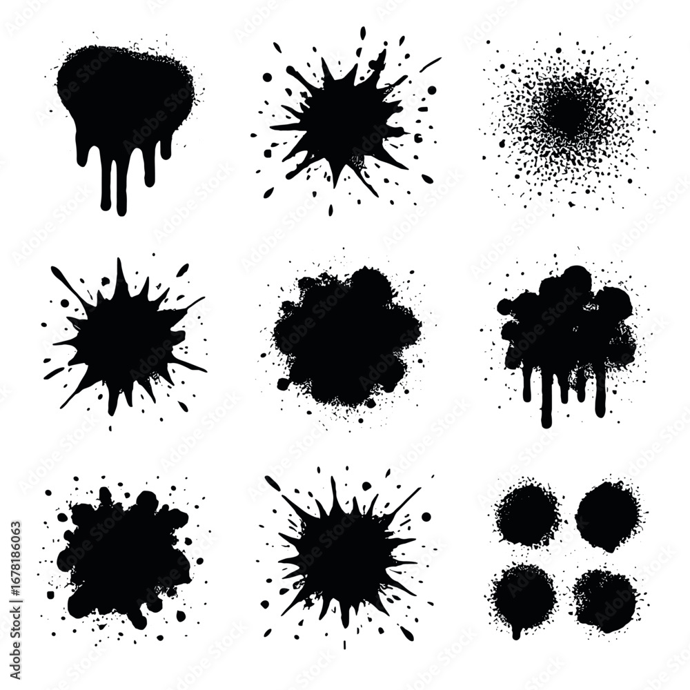 Fototapeta premium Splatters graffiti texture vector mark dynamic messy layered dripping icon spray drops
