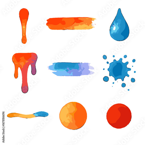 Colorful watercolor smudged drips drop icon bead vector line blended taper cluster