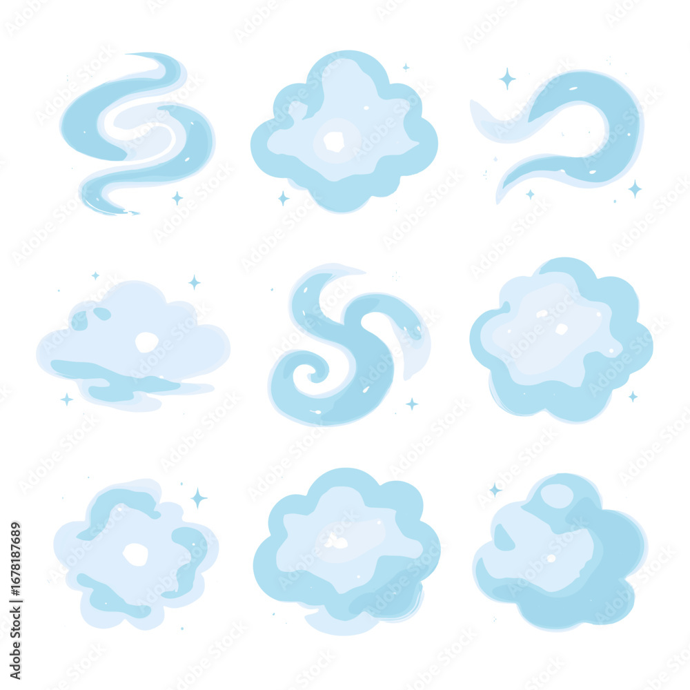 Obraz premium Sparkling fog wave icons vapor vector enchanted glittering icon haze curl burst
