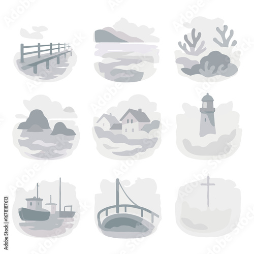 Bay icons vector icon vapor faint visible boat sea fog mist coral