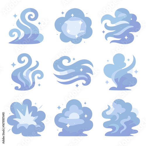 Icon magical enchanted fog haze icons shimmering dreamy drift curl vector wisp