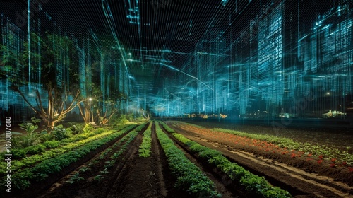Smart irrigation system connected to biotech plants, visualizing data