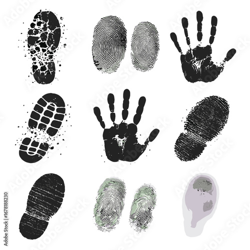 Impressions scuffs print hand vector marks muddy icon dirty oily palm shoe