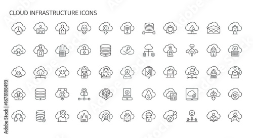 Cloud infrastructure elements representing data storage and network connectivity in a modern technology environment, showcasing digital transformation and innovation.