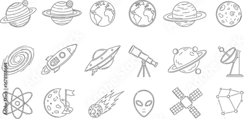 Explore the cosmos with this modern space icon set perfect for astronomy enthusiasts and educational projects