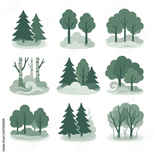 Birch grove collection near pine vector rising haze icon drift icons fog