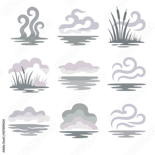 Marsh waves above fog vector water icon mist over swamp outlines
