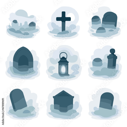 Stone vector fog leaning icon mausoleum icons haze chapel graveyard cross spooky