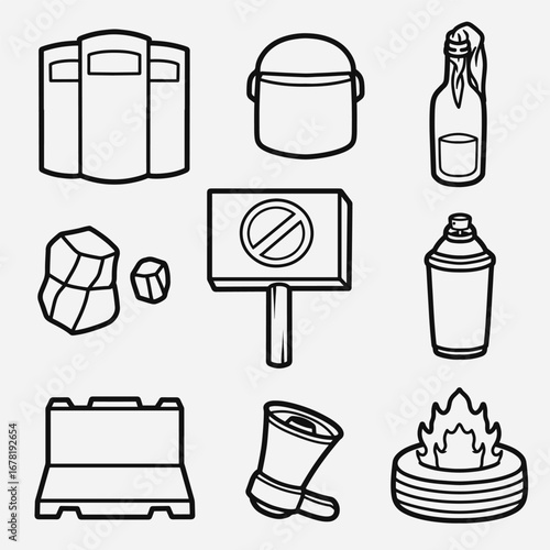 set of demonstration with outline style good for icon, symbol, element design, coloring book, etc