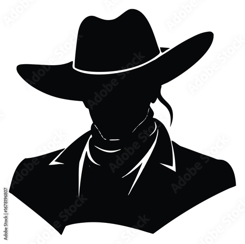 Silhouette of a cowboy in a hat and bandana with strong contrast