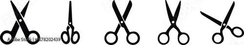 Scissor Icon Set, Collection and Group Black Cutting Tool, Barber Shears, Tailor Scissors, Craft Knife Symbol Vector in Flat Style for Fashion, Sewing, Hairdressing and Creative Design