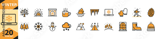 Collection of flat winter icons for weather forecasts and seasonal themes vector