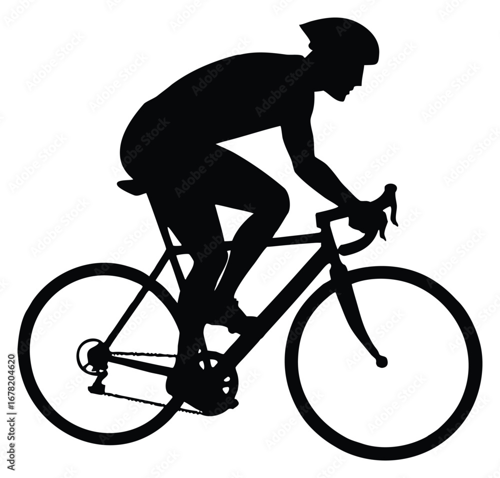 Obraz premium Silhouette of a cyclist riding a road bike for exercise and sport