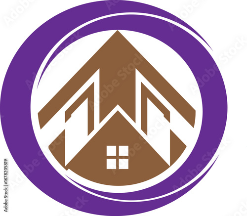 Real Estate Logo Brown House in a Purple Circle