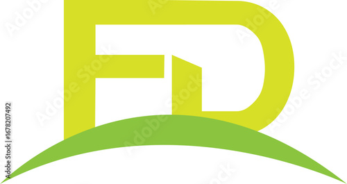 FD Initial Letter Logo with Green Arc