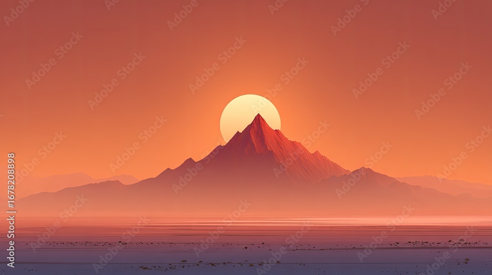 Obraz premium Sunrise over a red mountain range