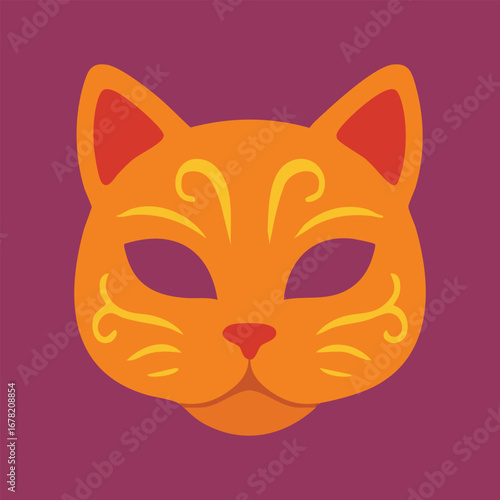 Golden cat face masquerade mask on plum panel