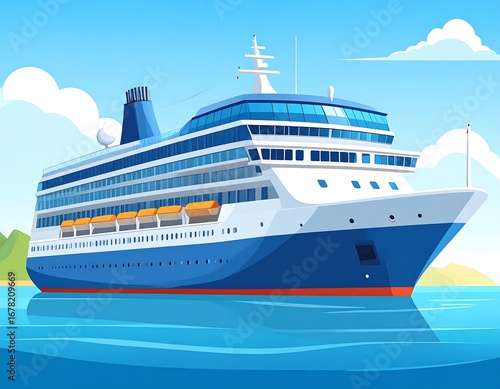 Wallpaper Mural Cruise Ship Illustration, Ocean Scene, Tropical Torontodigital.ca